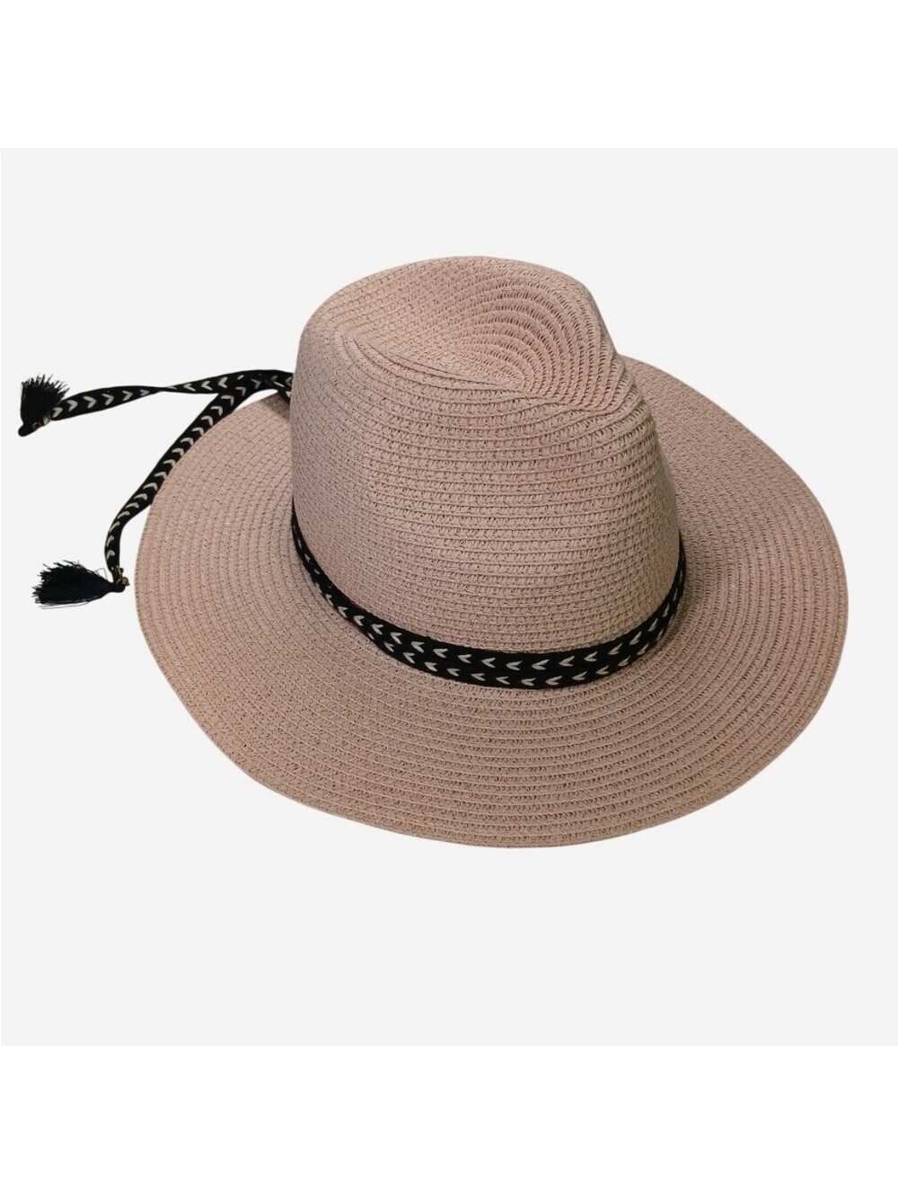 Womens Pink Straw Fedora Sun Hat Summer Beach Vacation Boho Chic Band One Size